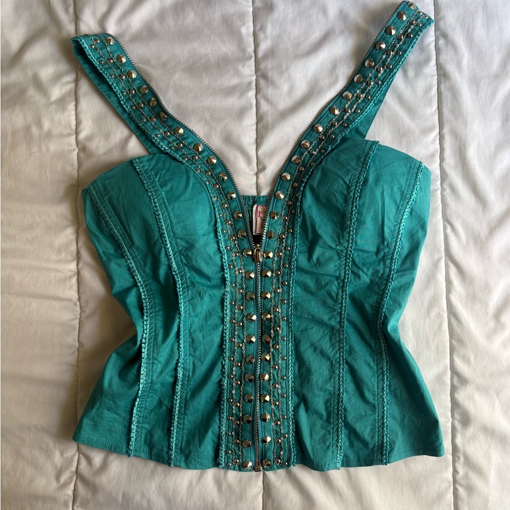 Embellished Teal Women's Top Y2K oh Yes brand